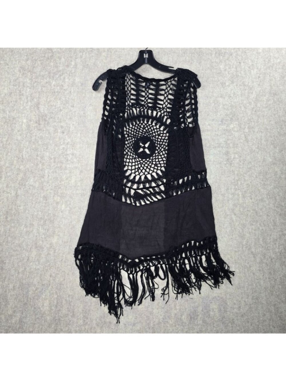 Rue21 Women’s Crochet Fringe Cardigan Black Size Medium Acrylic/Polyester Boho - Picture 5 of 5
